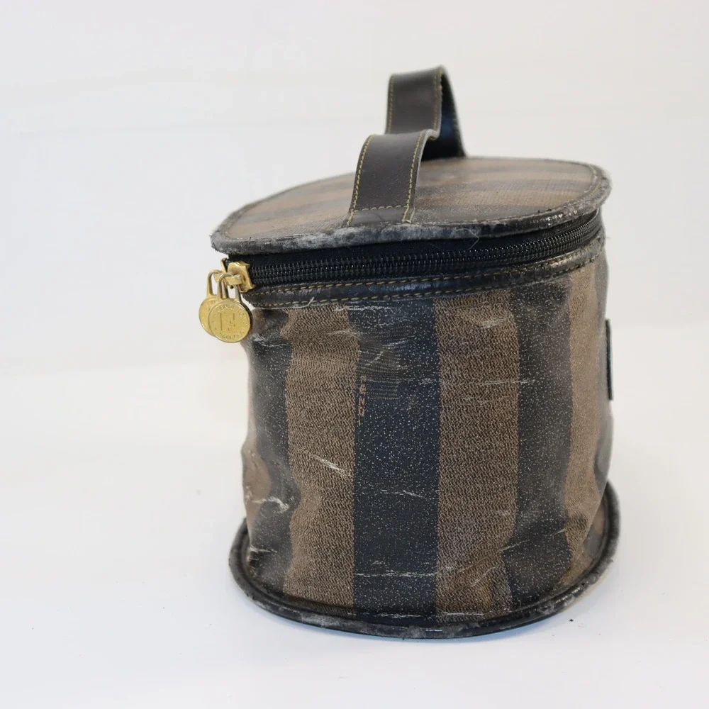 Fendi Vanity Case Womens OS Brown Pequin Stripe Vintage Project Bag‎ Luxury